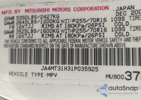 2001 Mitsubishi Montero Sport Xls from USA, damaged, VIN JA4MT31H31P035925